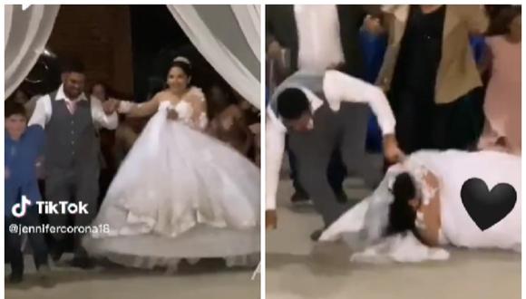 Mujer se cayó mientras ingresaba a la fiesta de su matrimonio. (Foto: @jennifercorona18 / TikTok)