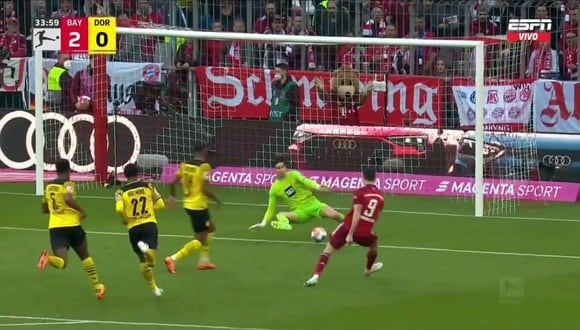 Gol de Lewandowski para el 2-0 del Bayern Múnich vs. Borussia Dortmund en Bundesliga. (Foto: ESPN)