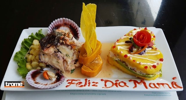 Restaurante cebichería  'María Pastor' ofrece cebiches, jaleas, arroz con mariscos, parihuelas y más para mamá. (Isabel Medina / Trome)