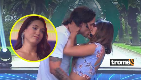 Jazmín Pinedo fue testigo del beso que se dio Gino Assereto con nueva integrante de "Esto es guerra". (Foto: Captura América TV/@jazminpinedo).