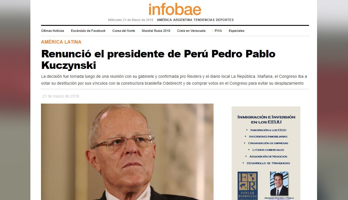 PPK presentó su carta de renuncia, según el diario Gestión.