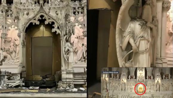 Después de robar el santuario, los ladrones decapitaron las estatuas de los ángeles. (Foto: Captura de video)