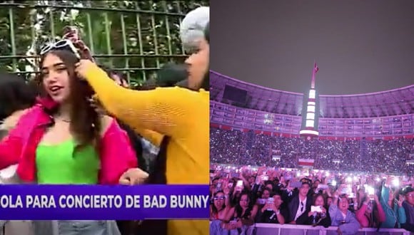 El reportero de Latina captó cuando una mamá estaba peinando a su hija en plena cola para el concierto de Bad Bunny. (Foto: Captura / El Comercio)