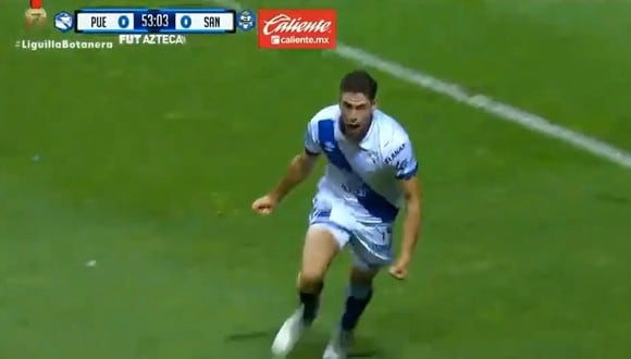El gol de Santiago Ormeño para el 1-0 de Puebla vs. Santos Laguna. (Fuente: TV Azteca)