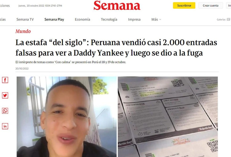 La prensa internacional sigue de cerca la estafa masiva que ocurrió en Perú en el concierto del cantante Daddy Yankee. (Texto: EFE / Foto: Semana)
