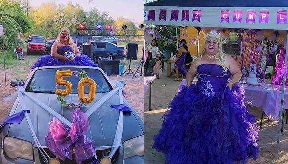 Una mujer que trabaja como mesera en Matamoros, Tamaulipas, y después de 35 años pudo tener la fiesta de XV años que siempre soñó. (Fotos: Facebook: Con acento)