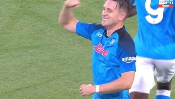 Zielinski marcó el 1-0 del Napoli vs. Liverpool. (Foto: captura ESPN)