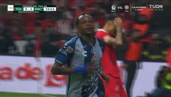 Pachuca golea a Toluca al final del primer tiempo en la Liga MX. (Foto: Captura)