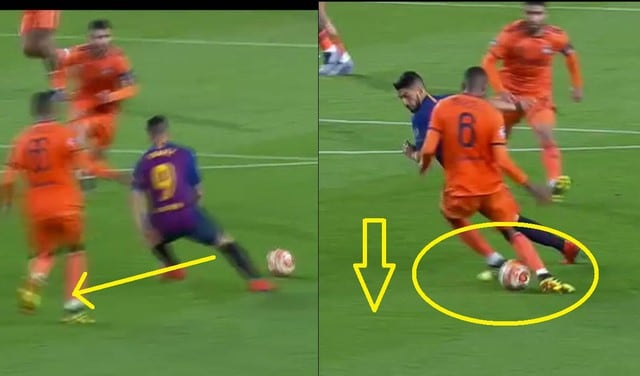 Luis Suárez y su amague con huacha en el Barcelona vs Lyon (Video: ESPN 2)