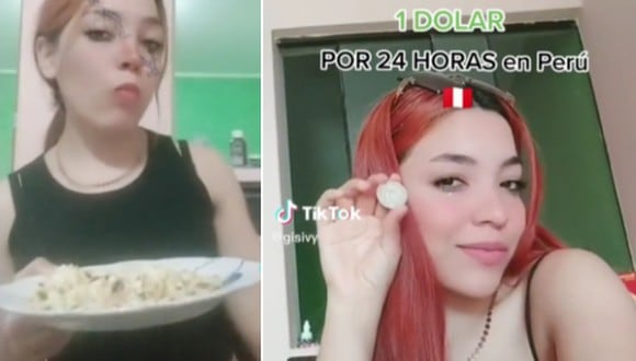 En esta imagen se aprecia a la venezolana que reveló todo lo que puede comer con un dólar en Perú. (Foto: @gisivy / TikTok)
