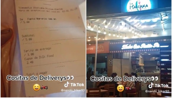 Repartidor se vuelve viral al reaccionar al pedido de cliente, quien pidió solo una gaseosa de pizzería. (Foto: @nando_biker93 / TikTok)