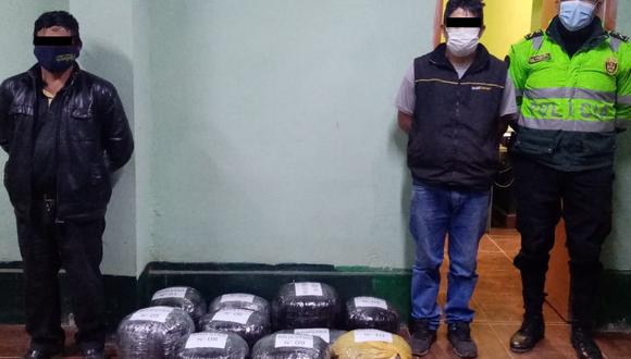 Huánuco: ambos sujetos intervenidos serán investigados por el delito de tráfico ilícito de drogas. (Foto: PNP)