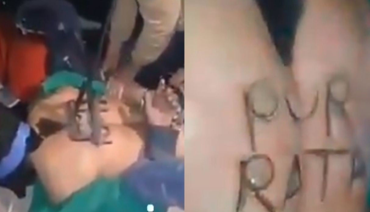 Un delincuente que fue capturado por los pobladores fue marcado en la espalda con un hierro caliente como se aprecia en un video. (Capturas: YouTube)