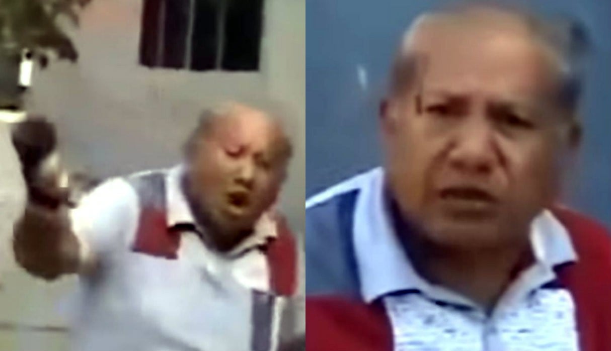 Anciano se rompe botella en la cabeza cansado de que no le paguen su pensión de jubilado. Foto: Captura de ATV Noticias