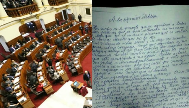 Carta de periodista que denunció a congresista por acoso sexual. Foto: Composición con imagen de Panorama