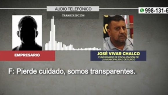 Audios involucran al fiscalizador de la Municipalidad de Surco, acusado de extorsión a un comerciante. (Captura: América Noticias)