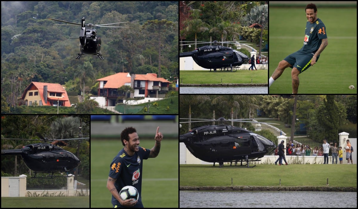 Neymar llegó a entrenamiento de Brasil en su lujoso helicóptero de 13 millones de dólares y causó revuelo
