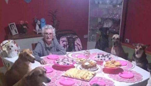 Esta abuelita decidió que su cumpleaños 89 lo iba a vivir rodeada de sus otros principales seres amados: sus 9 perritos. (Instagram: @vitoria.abencoada)