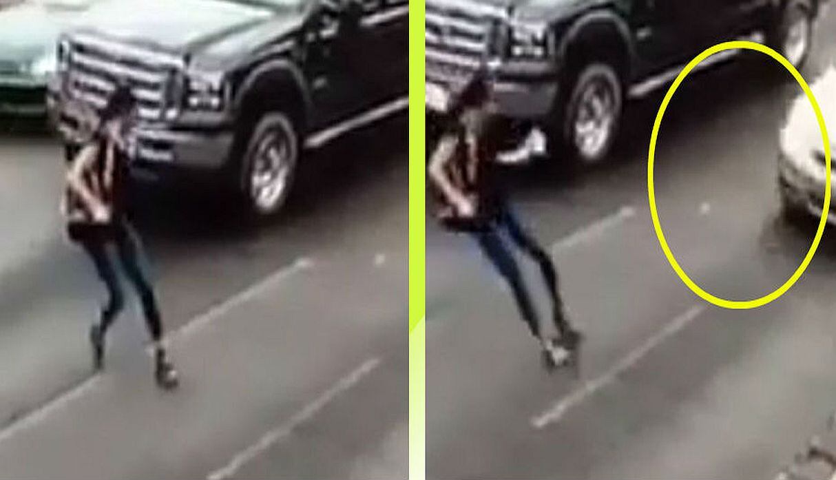 Joven de 22 años cruza de manera imprudente la calle y es atropellada. (Capturas de YouTube)