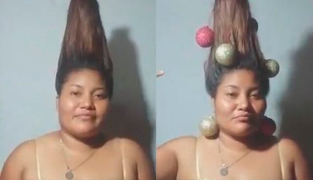 Esta mujer se ha hecho viral con este peinado que rinde tributo a la Navidad. (Paraguay CDE Top / Facebook)