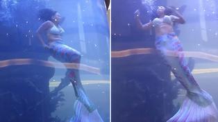 Viral: mujer disfrazada de sirena casi se ahoga en plena exhibición en acuario