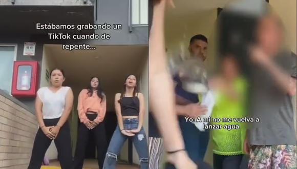 Las jóvenes grababan su video cuando una mujer decidió arrojarles agua por su ventana. (TikTok @steffaanyx)