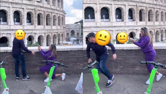 En redes sociales se viralizó una pedida de mano en el Coliseo de Roma.(TikTok: @gabrielagrajall)