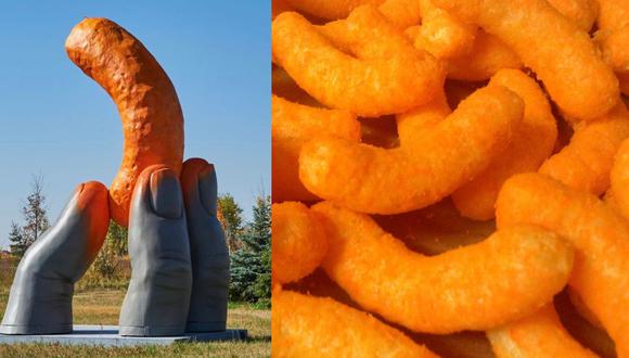 Pepsi-Co levantó una estatua en Canadá para hacerle honor a los populares Cheetos. (Foto: Composición Trome)