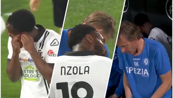 M'Bala Nzola tuvo que abandonar el partido Spezia vs. Inter al no poder quitarse un pendiente. (Foto: Captura/Composición)