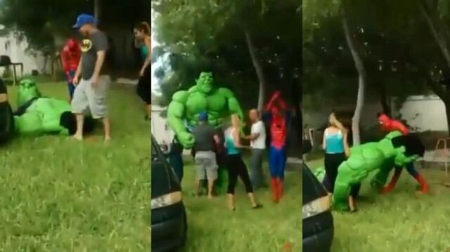 Este Increíble Hulk tuvo una desastrosa actuación en el cumpleaños de un niño en México. (Foto: Captura)