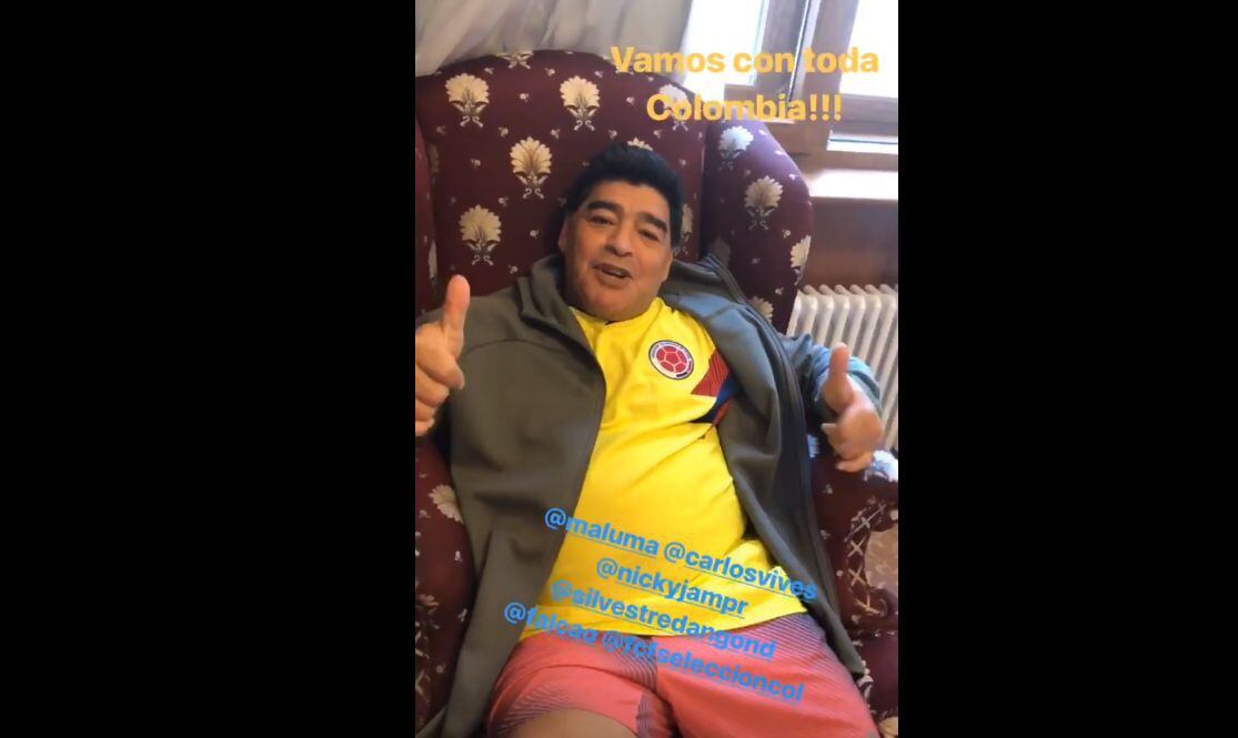 Maradona reaparece para alentar a Colombia tras eliminación de Argentina