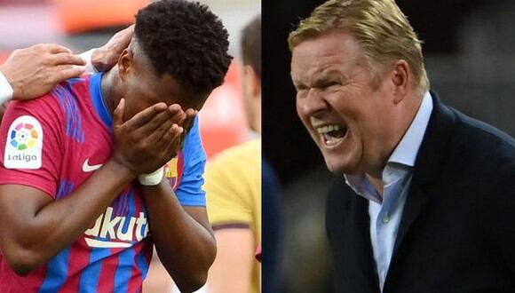 Ronald Koeman se molestó con Ansu Fati por gol fallado. Foto: AFP.