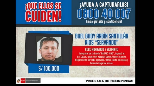 Se busca también a Bhel Bhoy Árbin Santillán Rios (a) "Servando", requerido por el delito contra el patrimonio y sicariato.