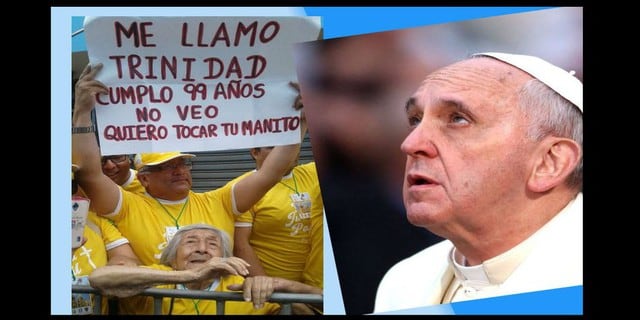 El papa Francisco decidió romper el protocolo y bajar para poder darse un tiempo con abuelita de 99 años.
