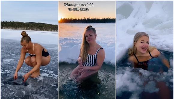 La joven de Finlandia que arrasa en TikTok con sus videos bañándose en lagos congelados. (Foto: @elinamae)