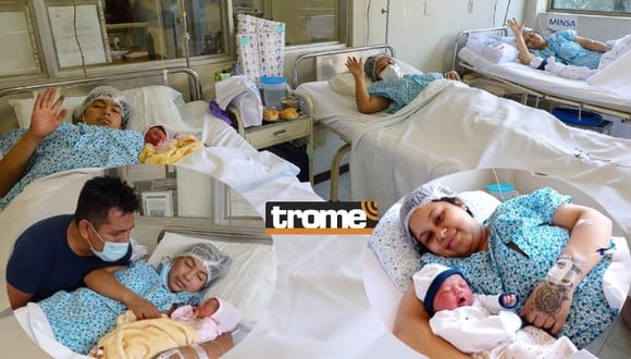 Primeros bebitos nacidos en el Instituto Nacional Materno Perinatal en el Día de la Madre. (Isabel Medina / Compos. Trome / Minsa).