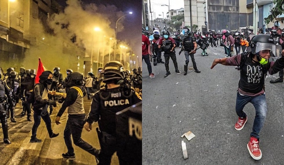 Inteligencia artificial recrea en imágenes cómo se ven las manifestaciones en Lima. (Foto: Composición Trome)
