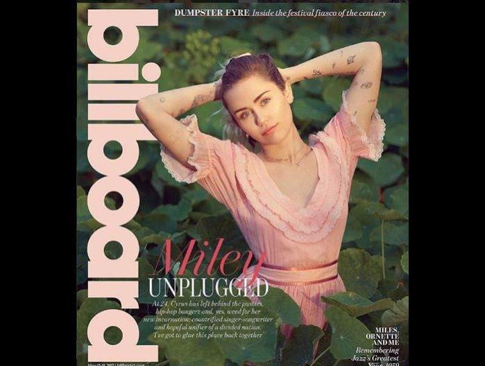 Miley Cyrus en la portada de la revista Billboard.