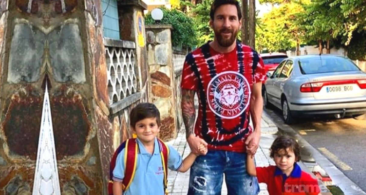 Lionel Messi fue la sorpresa en el regreso a clases de sus hijo