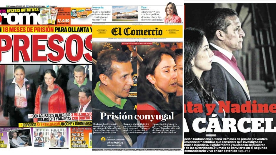 Ollanta Humala y Nadine Heredia a la cárcel: las portadas de los diarios peruanos