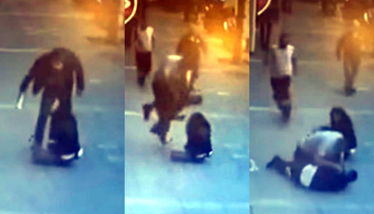 Sujeto golpea a una mujer en plena calle y recibe su merecido