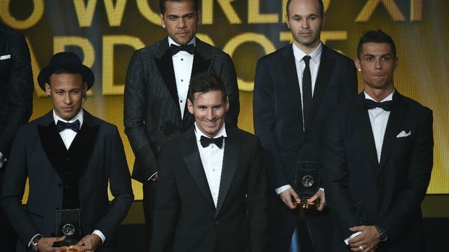 Lionel Messi, Cristiano Ronaldo y Neymar en el once ideal de 2015. Foto: AFP