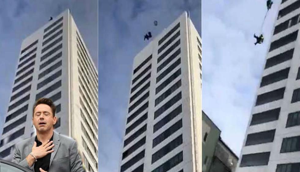 El hombre nunca pasó segundos de terror al practicar Base Jump en un edificio de Estocolmo. Todo quedó registrado en YouTube.