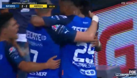 Goles de Maxi Meza y Rodrigo Aguirre para el 3-2 de Monterrey vs. América. (Captura: Fox Sports)