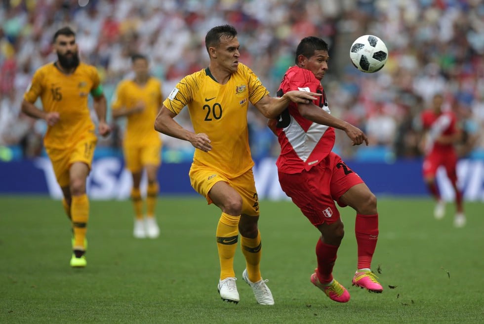 El 26 de junio del 2018, la Selección Peruana se impuso por 2-0 sobre la Selección de Australia en partido válido por el Grupo C del Mundial de Rusia. Los goles para la bicolor los anotaron André Carrillo y Paolo Guerrero. (Foto FPF)