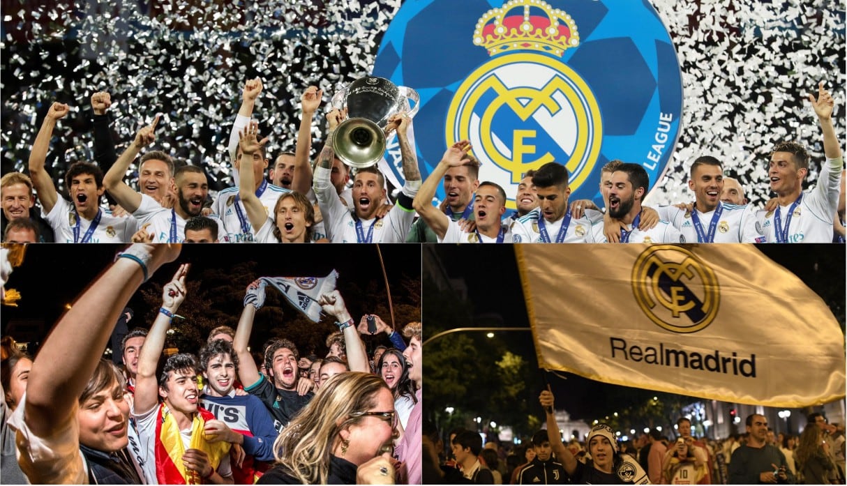 Hinchas del Real Madrid celebraron en la Plaza de Cibeles de Madrid.