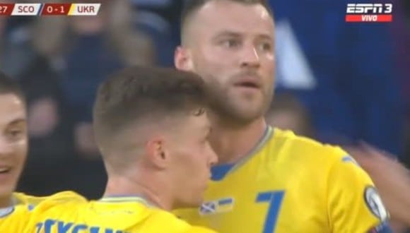 Yarmolenko puso el 1-0 de Ucrania vs. Escocia. (Foto: Captura ESPN3)