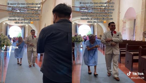 Un joven cumplió su sueño de llegar al altar acompañado de su abuelita.
(TikTok: @studio.28)