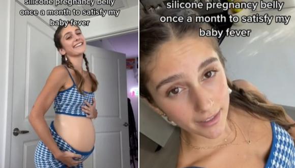 En esta imagen se aprecia a la joven con la barriga de silicona para fingir que está embarazada. (Foto: @sophmosca / TikTok)