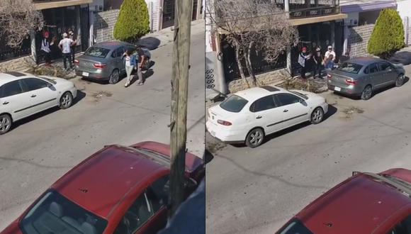 Un vecino grabó el momento en que una mujer es increpada por 4 de sus novios a la puerta de su casa. (Tw: @sonny_jim92)